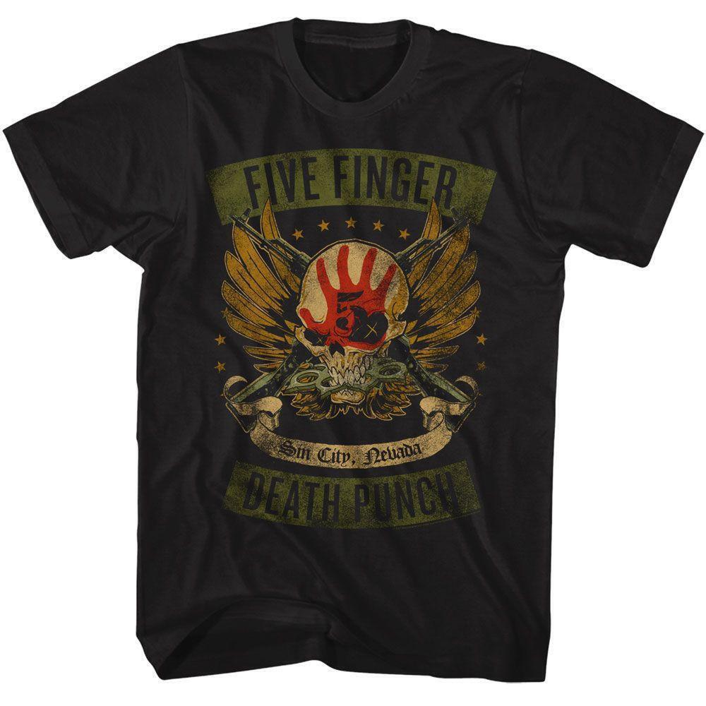 Five Finger Death Punch Winged Skull Black Adult T Shirt